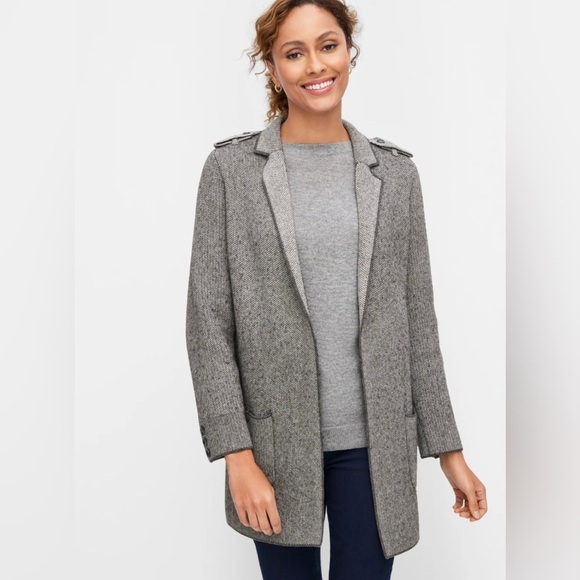 Talbots wool blend long line open front cardigan coat. Sz MP classic chevron - Picture 2 of 8